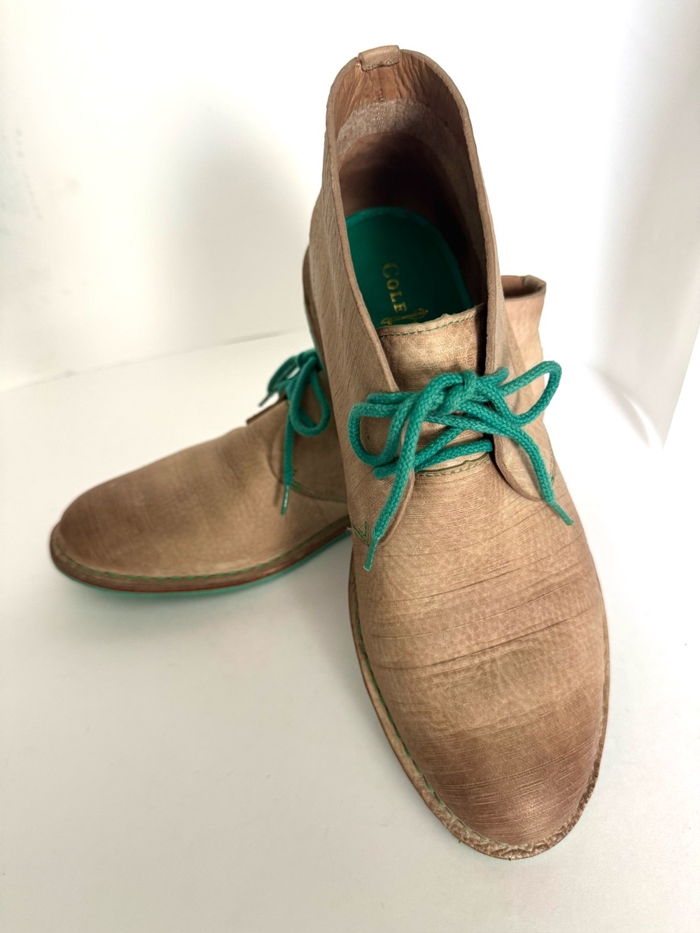 EUC Cole Haan Nike Air Leather Desert Chukka Boots Taupe Tan Turquoise US 10.5B - Picture 6 of 11